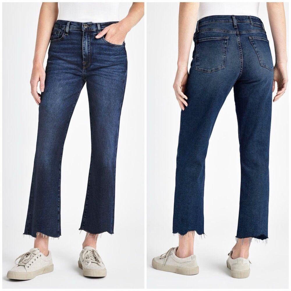 SPLENDID Jeans Women's 25 Med Wash Denim Wide Leg Raw Hem Mid Rise Cropped